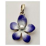 14k gold enameled flower pendant