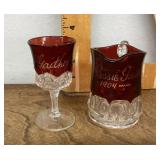 Antique ruby flash creamer and cordial