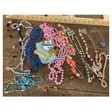 Costume jewelry necklaces, purse mirror & comb