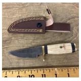 Damascus fixed blade knife with sheath