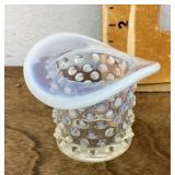 Opalescent hobnail glass hat toothpick holder