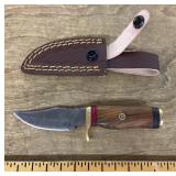Damascus fixed blade knife with sheath