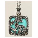 Sterling silver turquoise marcasite necklace