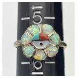 Unmarked sterling silver opal ring