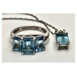 10k blue topaz pinkie ring & matching necklace