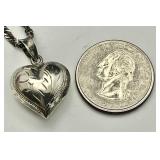Sterling silver etched puffy heart necklace