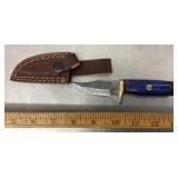 Damascus fixed blade knife with sheath