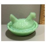 Jadeite glass mini hen on a nest