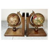 Vintage wood globe bookends