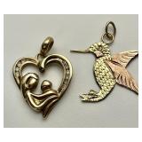 10k gold heart w/diamonds and hummingbird