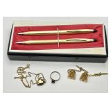 Gold filled Cross pen/pencil set & jewelry