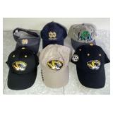6 Mizzou and Notre Dame baseball caps