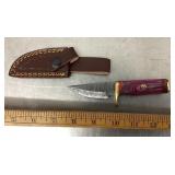 Damascus fixed blade knife with sheath