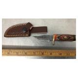 Damascus fixed blade knife with sheath