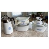 Corning Ware casseroles and coffee pots
