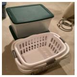 2 totes and 3 laundry baskets