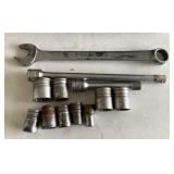 Snap-on 1/2" sockets, extensions, and wrench
