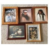 Framed Native American prints and dried flowers