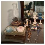 Clean up lot with trinket boxes, rosaries, etc.