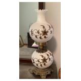 Milk glass hurricane table lamp