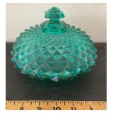 Turquoise sawtooth glass candy dish
