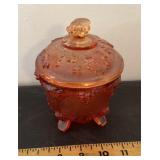 Jeanette amberina glass lidded dish