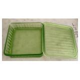 Green Depression uranium glass refrigerator dish