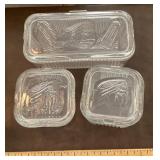 Set of 3 clear glass refrigerator dishes