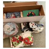 Collection of Christmas items --mostly linens