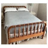 Full size bed headboard, footboard, and linens