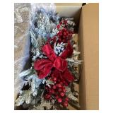 NEW cordless pre-lit red & white Christmas swag