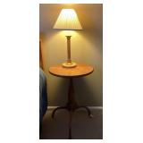 Wooden side table with lamp