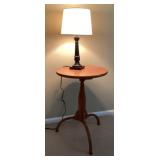 Wooden side table with lamp