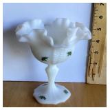Fenton milk glass holly berry compote