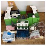Box of model train buildings