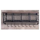 Floating farmhouse shelf with baskets & hooks