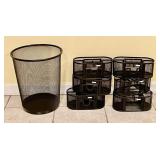 Metal mesh waste basket & 6 desktop organizers