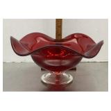 Ruby glass compote with wavy rim
