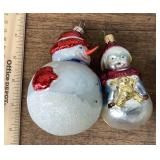 2 Mercury glass snowmen Christmas ornaments