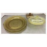 Yellow and amber Depression glass