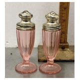 Pink Depression glass salt and pepper shakers