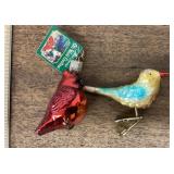 2 Mercury glass birds Christmas ornaments