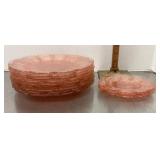12 pink Depression glass plates