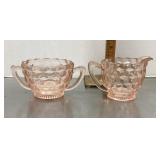 Pink Depression glass sugar and creamer