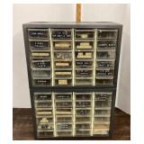 Parts bins with train parts