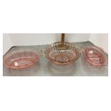 3 pink Depression glass serving bowls
