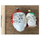 2 Mercury glass Santa face Christmas ornaments