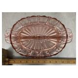 Pink Depression glass divided dish