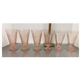 6 pink Depression glass goblets