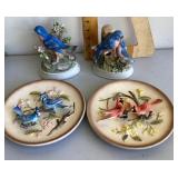 Porcelain bird figure music boxes and wall plates